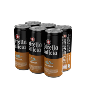 Cerveza Estrella Galicia 0,0 tostada Pack 6 latas de 33 cl.