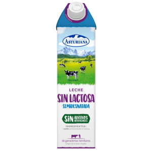 Asturiana Leche Sin Lactosa Semidesnatada 1L Brick